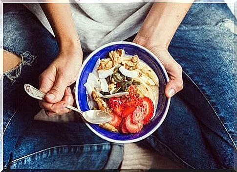 nuts and fruit in a bowl