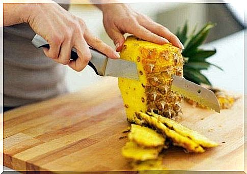 Pineapple, sliced ​​on a board